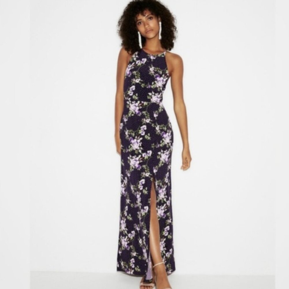 Express Maxi Purple Floral Dress, Wedding Guest, Size XS